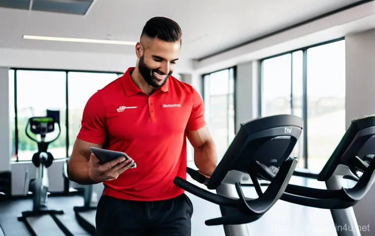 피트니스 경영사 실기 평가 항목 정리 - A dynamic and diverse team of fitness professionals (trainers, receptionists, cleaning staff) in a m...