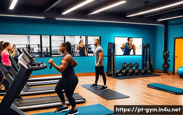 피트니스 경영사로서 고객 유지율 높이는 법 - A vibrant gym scene showing a diverse group of people engaged in various personalized workout routin...